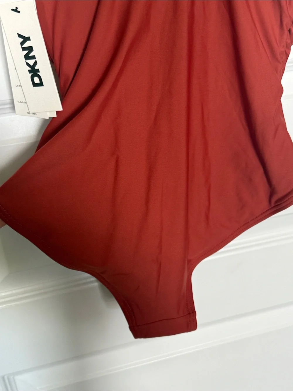 NWT DKNY Rust Ruffle V-Neck One-Piece Swimsuit Sz small - Picture 7 of 9